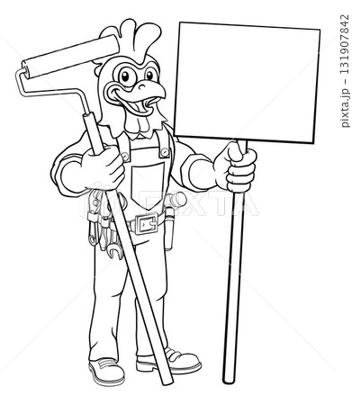 Rooster Painter Decorator Paint Roller Mascot Rooster Painter Decorator Paint Roller Mascot 131907842