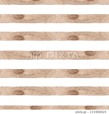 Seamless striped pattern. Brown watercolor stripes imitating the cut of light wood. A simple and straightforward print for pillows, tablecloths, and other fabrics. Contemporary style 131908024