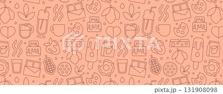 Seamless pattern with geometric chocolate icons in elegant line art style. Perfect for wrapping, wallpaper, or branding i n a vector illustration 131908098