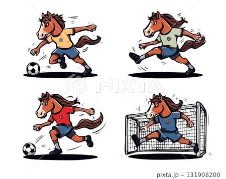 サッカーをイメージした馬のイラスト 131908200