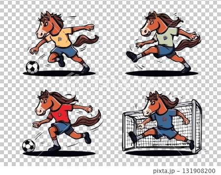 サッカーをイメージした馬のイラスト 131908200