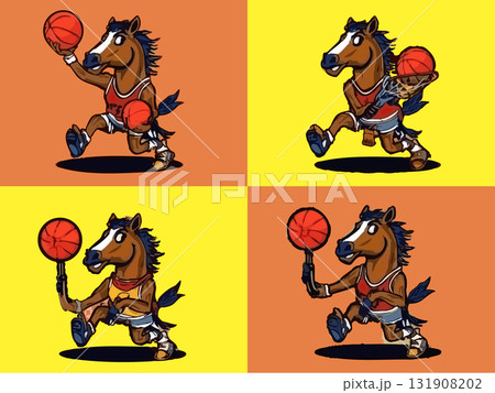 バスケットボールをイメージした馬のイラスト バスケットボールをイメージした馬のイラスト 131908202