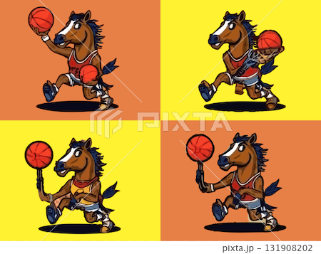 バスケットボールをイメージした馬のイラスト バスケットボールをイメージした馬のイラスト 131908202