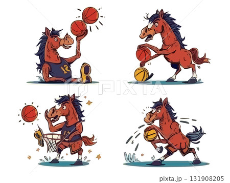 バスケットボールをイメージした馬のイラスト バスケットボールをイメージした馬のイラスト 131908205