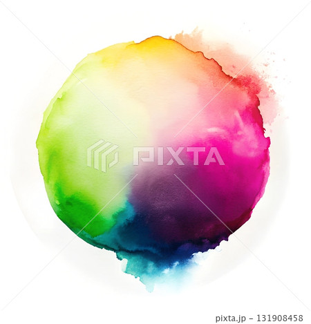 Bright watercolor circle with fluid color transitions 131908458