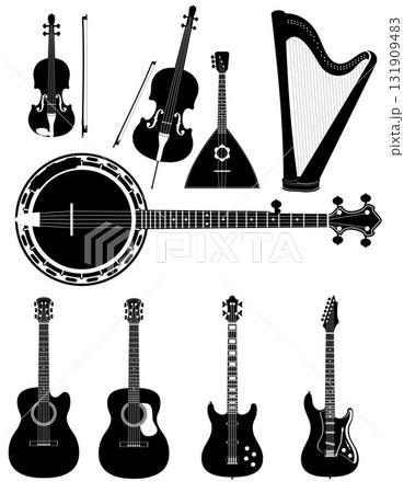 stringed musical instruments black silhouette cartoon stock vector illustration 131909483
