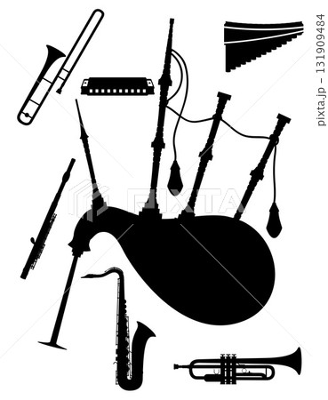 wind musical instruments black silhouette cartoon stock vector illustration 131909484