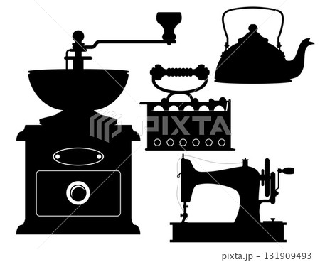 items retro old vintage icons black silhouette cartoon stock vector illustration 131909493