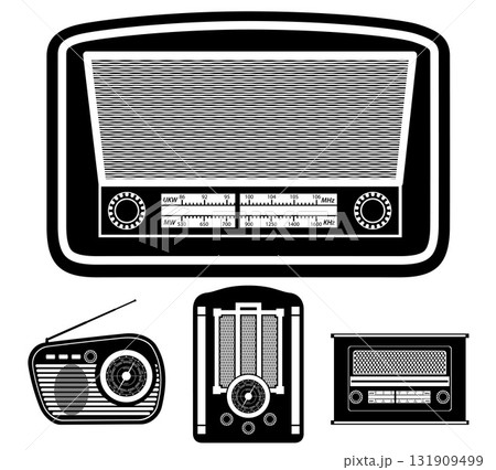 radio items retro old vintage icons black silhouette cartoon stock vector illustration 131909499