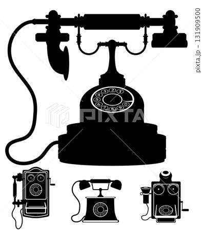 telephon items retro old vintage icons cartoon stock vector illustration 131909500