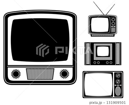 tv items retro old vintage icons black silhouette cartoon stock vector illustration 131909501