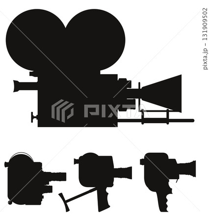 video camera items retro old vintage icons black silhouette cartoon stock vector illustration 131909502