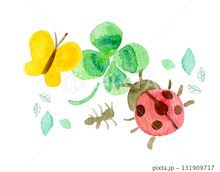 シンプルな水彩イラスト 春の昆虫たち シンプルな水彩イラスト 春の昆虫たち 131909717