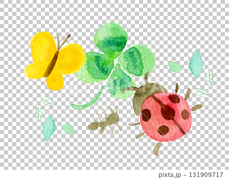 シンプルな水彩イラスト 春の昆虫たち シンプルな水彩イラスト 春の昆虫たち 131909717