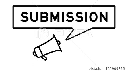 Megaphone icon with speech bubble in word submission on white background 131909756