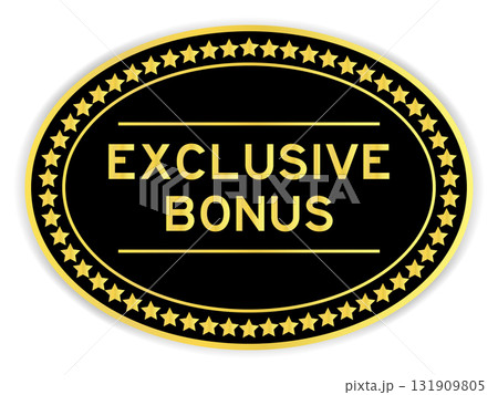 Black and gold color oval label sticker with word exclusive bonus on white background Black and gold color oval label sticker with word exclusive bonus on white background 131909805