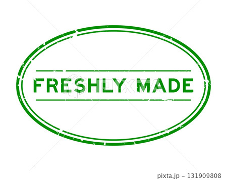 Grunge green freshly made word oval rubber seal stamp on white background 131909808