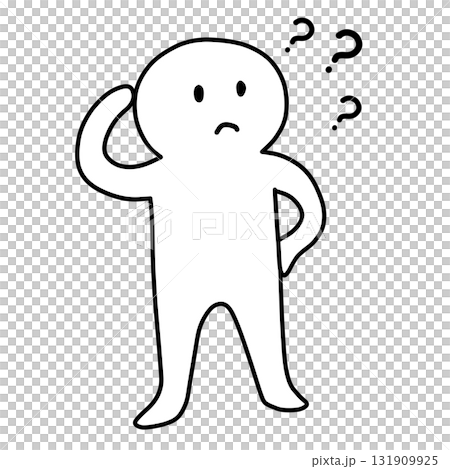 陷入困境的人的線條/簡筆畫插圖（帶問號） 131909925