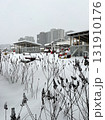 The kindergarten playground is covered in snow. An uncleared playground in winter. 131910176