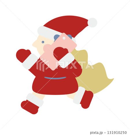 スマホで電話をしながら走るかわいい女の子のサンタクロース 131910250
