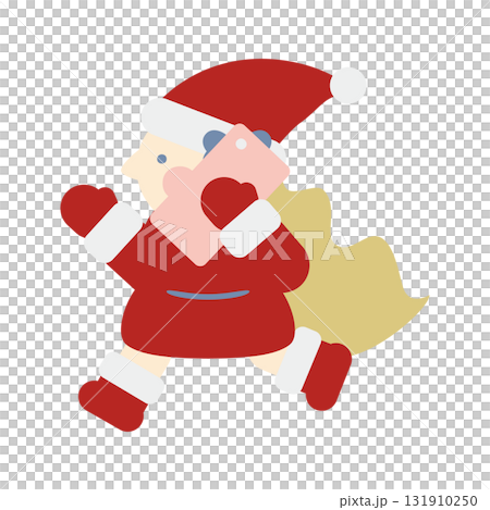 スマホで電話をしながら走るかわいい女の子のサンタクロース 131910250