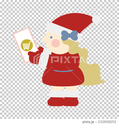 Cute girl Santa Claus shopping online with a smartphone 131910251