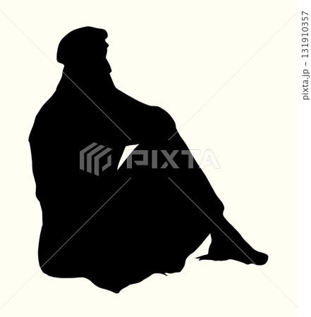 Vector drawing. Man sitting on the ground 131910357