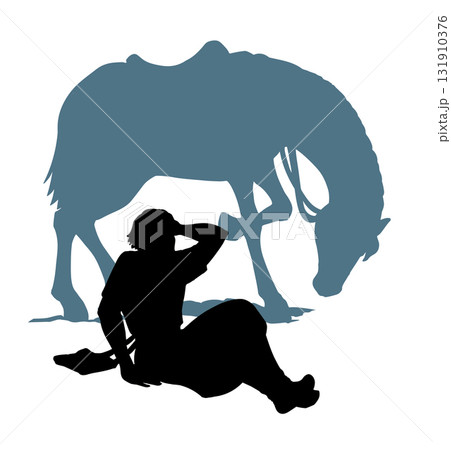 Vector drawing. A man fall from the horse Vector drawing. A man fall from the horse 131910376