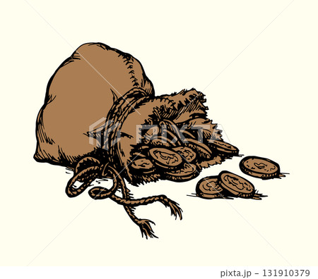 Vector drawing. Bag with coins Vector drawing. Bag with coins 131910379