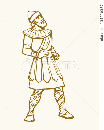 Vector drawing. The king looks at the youths in the oven 131910387