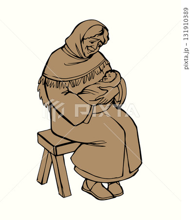 Vector drawing. Mother with baby 131910389