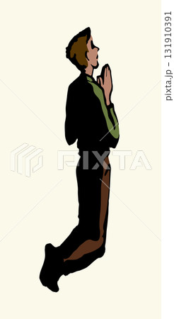 Vector drawing. Adult praying man 131910391