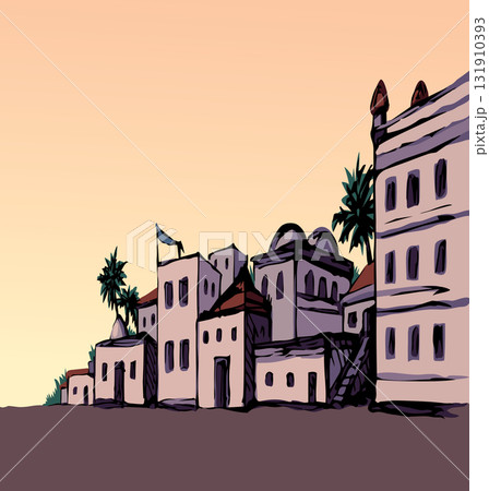 Ancient Arabic city. Vector drawing Ancient Arabic city. Vector drawing 131910393