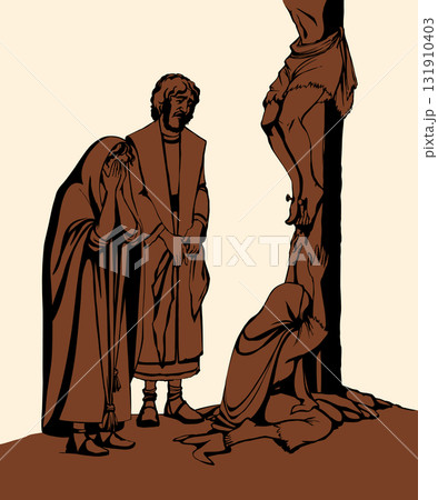 Vector drawing. Jesus on the cross 131910403