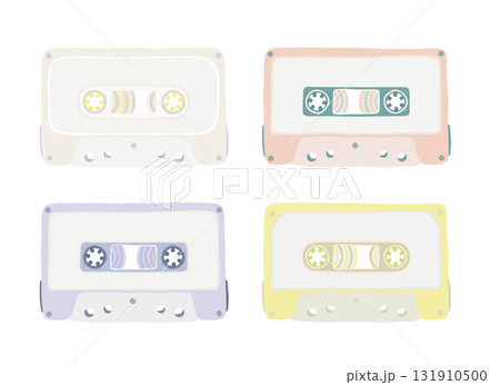 Audio cassette tapes set, cartoon cute flat design Audio cassette tapes set, cartoon cute flat design 131910500