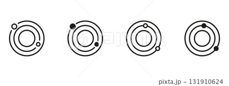 Solar System Planetary Orbits Line and Solid Icon Set. Astronomy Celestial Bodies Orbiting Paths Cosmic Model and Space Exploration Symbol Collection. Isolated Vector Illustration 131910624