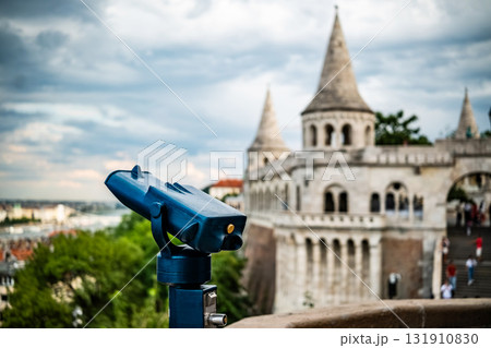 Amazing View Of Budapest And Fisherman's Bastion From The Observation Balcony With Coin-Operated Binoculars Amazing View Of Budapest And Fisherman's Bastion From The Observation Balcony With Coin-Operated Binoculars 131910830