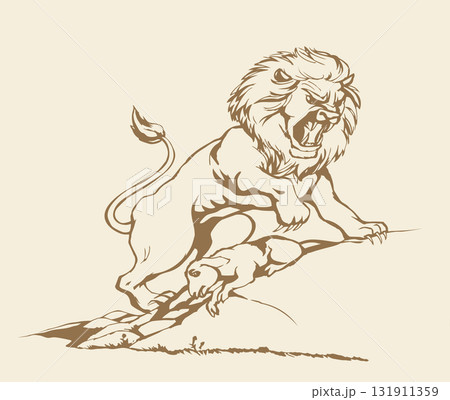 Vector drawing. An angry lion 131911359