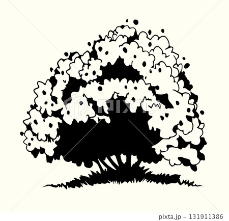 Vector drawing. River in the valley 131911386