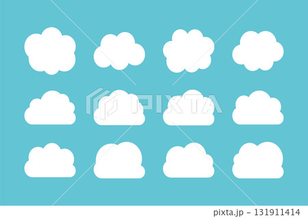 シンプルでかわいい雲のアイコンセット 青・白 シンプルでかわいい雲のアイコンセット 青・白 131911414