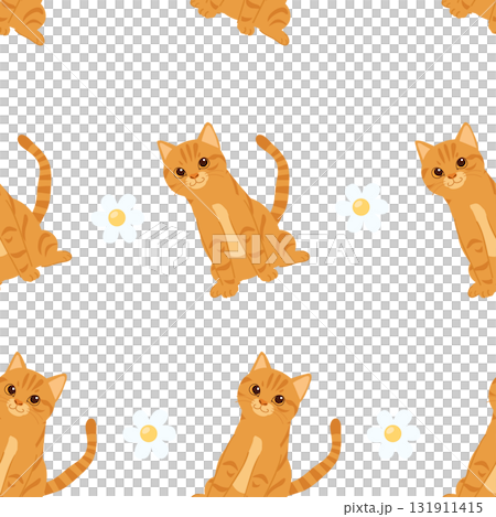 seamless cartoon cat and daisy flower pattern in kawaii style for pet lovers wallpaper wrapping and stationery 131911415
