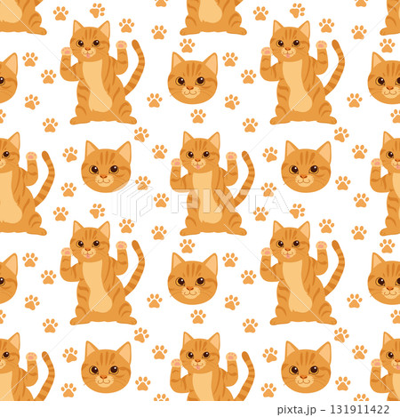adorable orange cat seamless wallpaper with paw print background perfect for pattern design textile gift wrap and cute animal themed art projects adorable orange cat seamless wallpaper with paw print background perfect for pattern design textile gift wrap and cute animal themed art projects 131911422