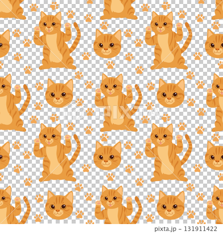 adorable orange cat seamless wallpaper with paw print background perfect for pattern design textile gift wrap and cute animal themed art projects 131911422