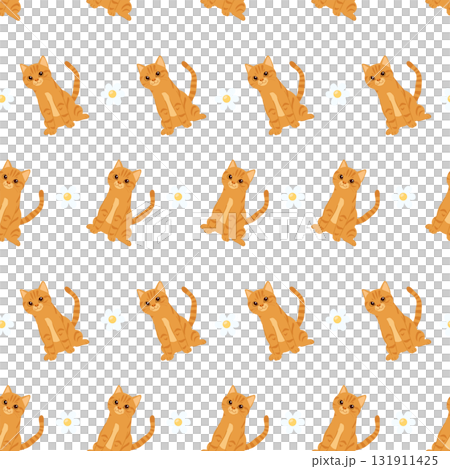 adorable orange kitten pattern with white flowers seamless cute cartoon design for fabric wrapping paper and home decoration. adorable orange kitten pattern with white flowers seamless cute cartoon design for fabric wrapping paper and home decoration. 131911425