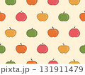 Seamless pattern with apple silhouettes in flat style. Apples in a retro color palette with a black outline. Design for printing on fabric, banners, and promotional items. Vector illustration 131911479