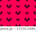 Seamless pattern with flying bats for Halloween decor. Bat silhouettes on a bright red background. A scary background with bats for printing on fabric and paper, banners, posters. Vector illustration 131911480