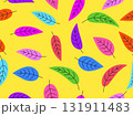 Seamless pattern with leaves in a bright color palette. Autumn background with leaves in a simple style. Autumn falling leaves for print, banners, and wrapping paper. Vector illustration 131911483