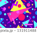 Geometric seamless pattern with memphis elements in 80s style. Colorful pattern with different geometric shapes. Design for packaging, covers, wrapping and promotional products. Vector illustration 131911488