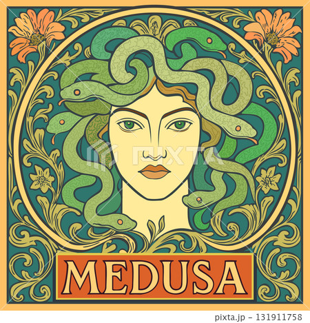Gorgon medusa. Vector poster in art nouveau style 131911758