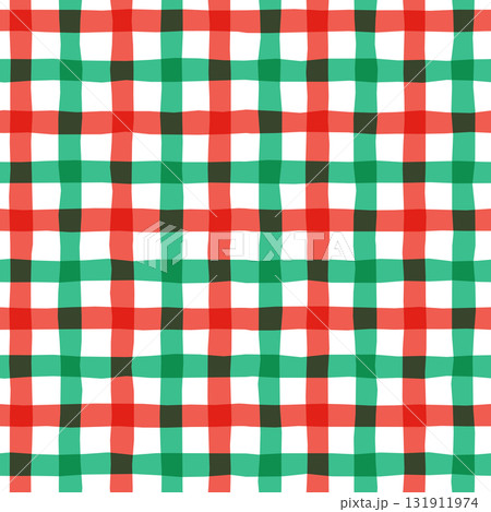 Red and green Christmas gingham vector seamless pattern, Cute holiday plaid background 131911974